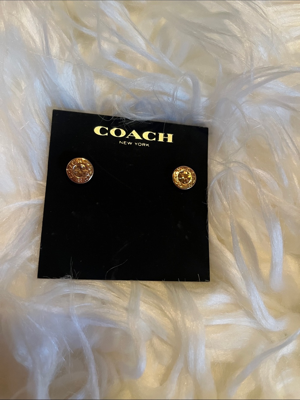 Coach Gold-Tone Round Logo Stud Earrings - Picture 1 of 3